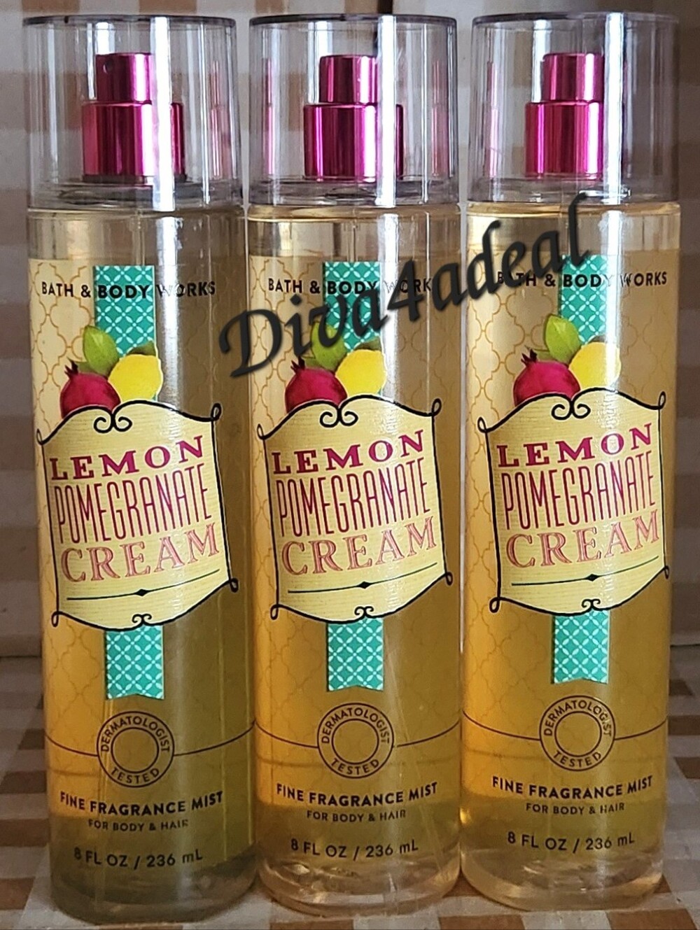 3X Bath & Body Works LEMON POMEGRANATE CREAM 8OZ Mist Spray Collection Set